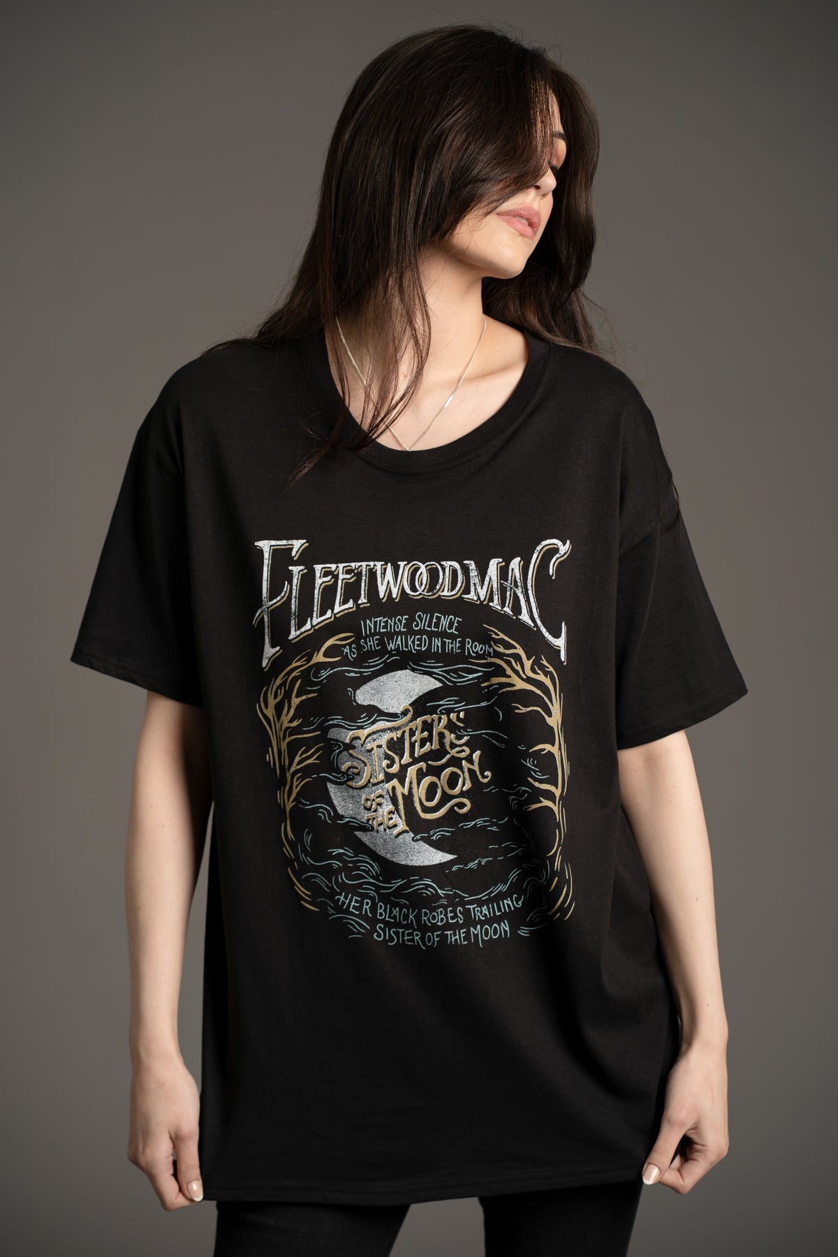 Fleetwood Mac Sisters of the Moon black band T-shirt styled with Hendrix Denim Flares