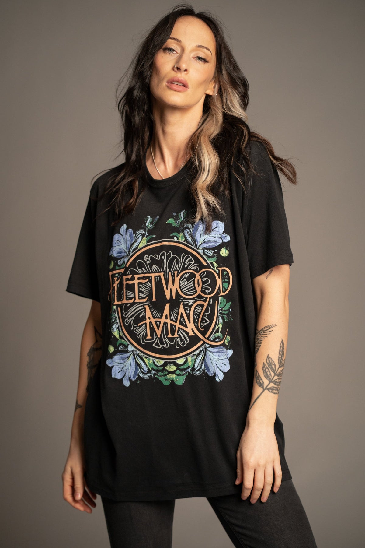 Fleetwood Mac Wildflower black band T-Shirt styled with Hendrix Denim Flares