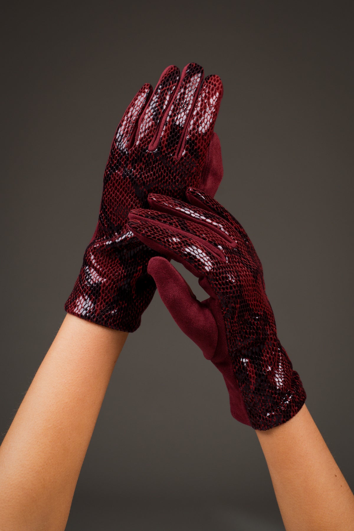 Wine Faux Snake Gloves