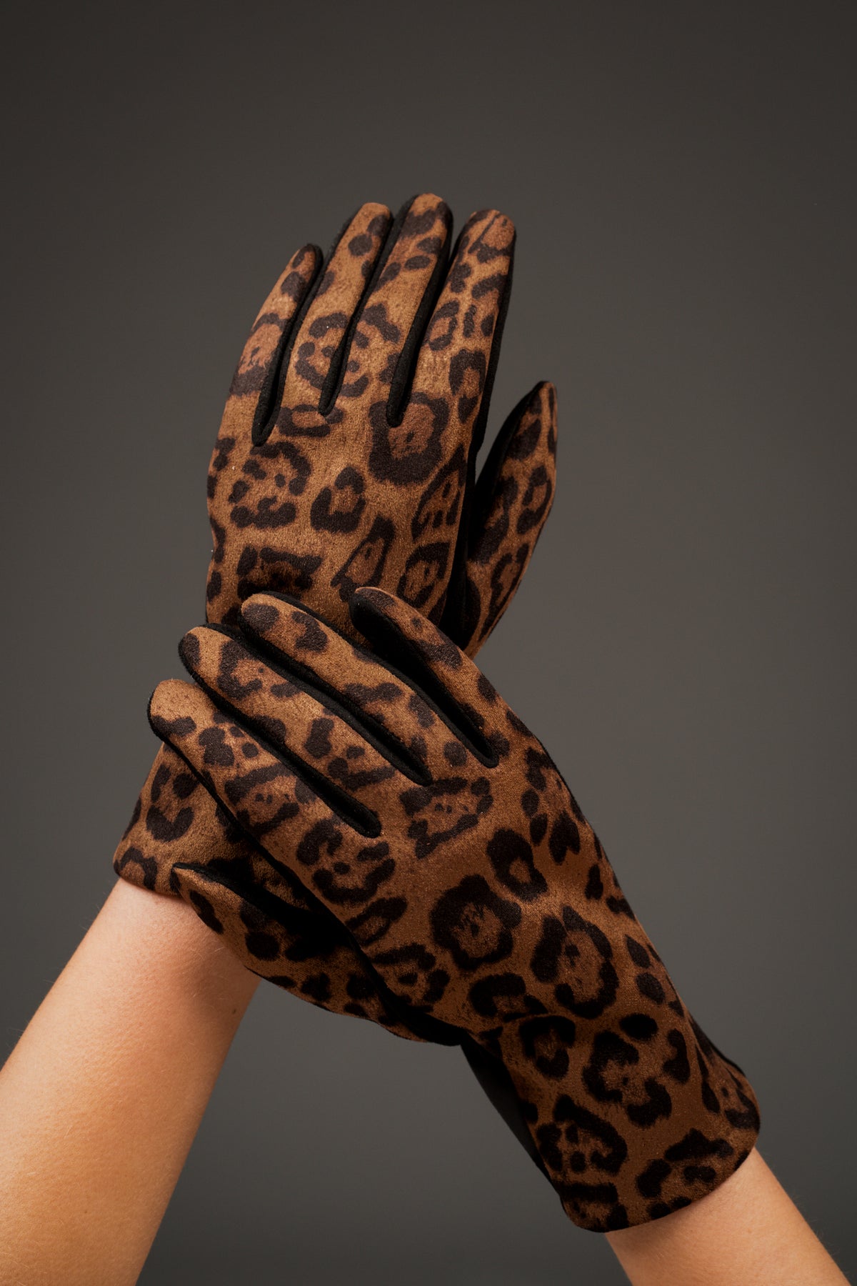 Leopard Faux Suede Gloves