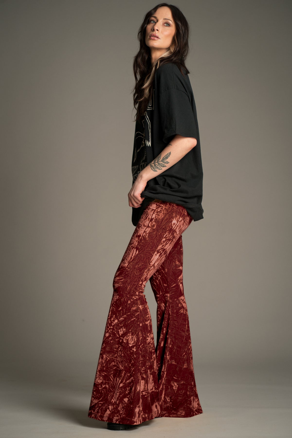 Hendrix Rust Crushed Velvet Flares