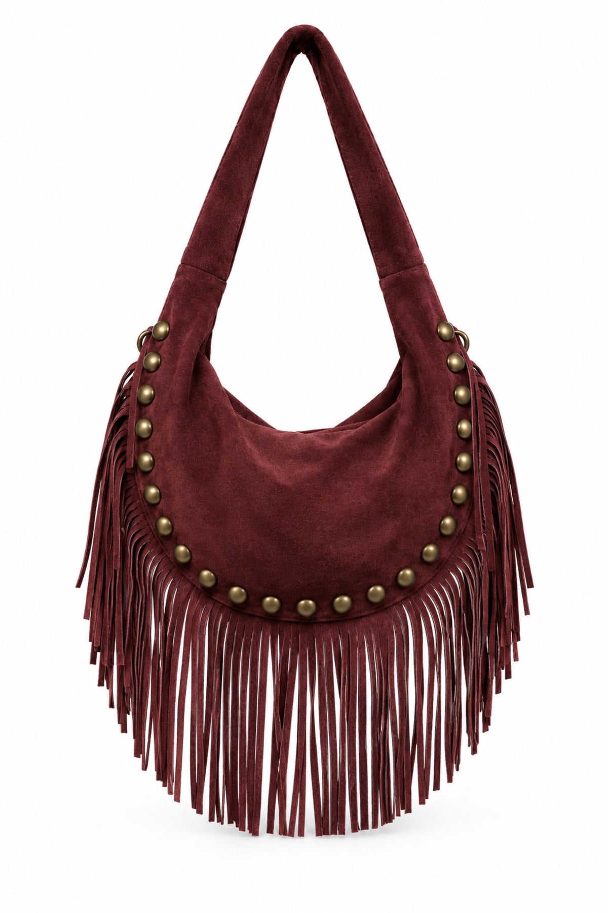 Kate Oxblood Suede Fringe Studded Bag