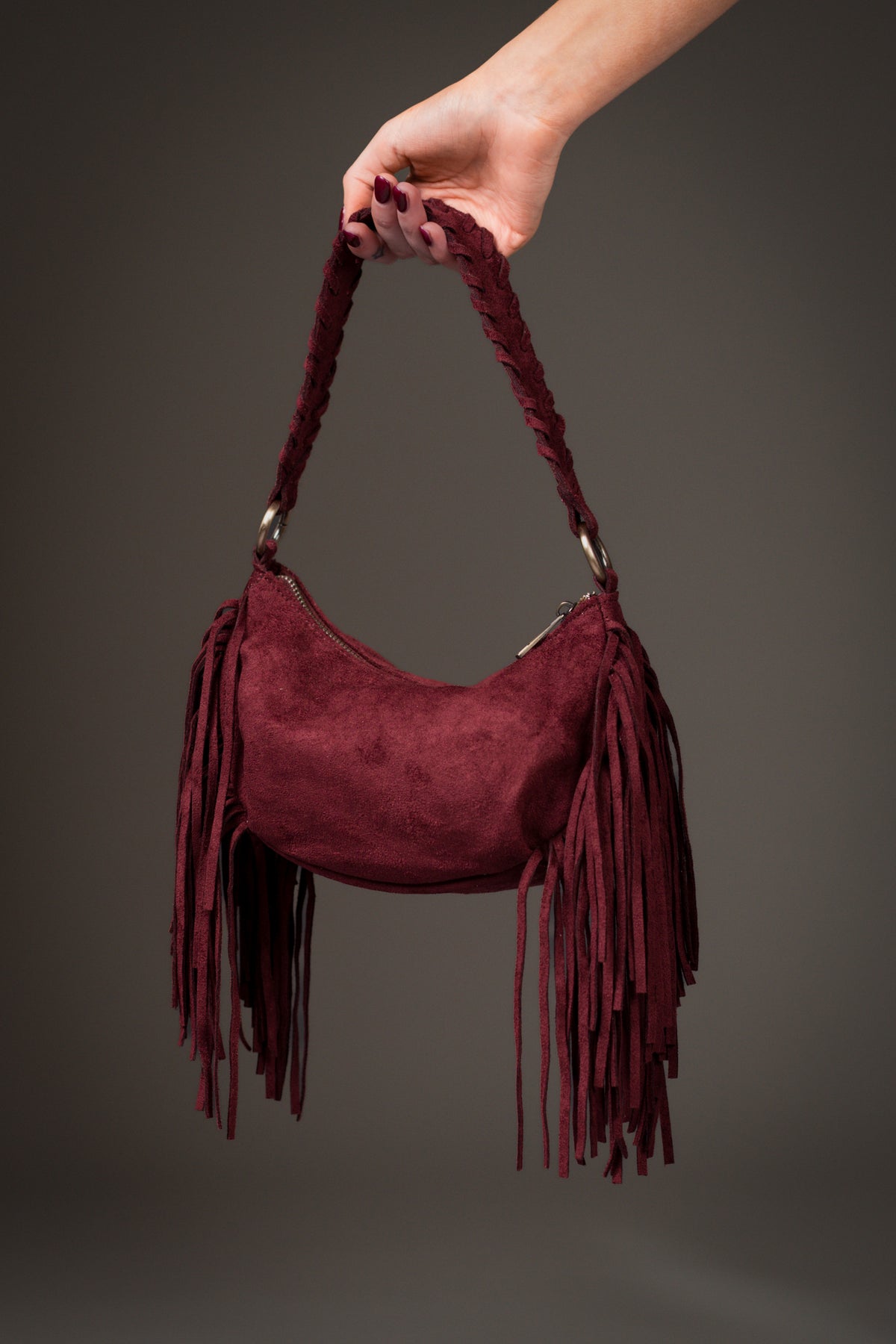 Lainey Burgundy Fringe Bag