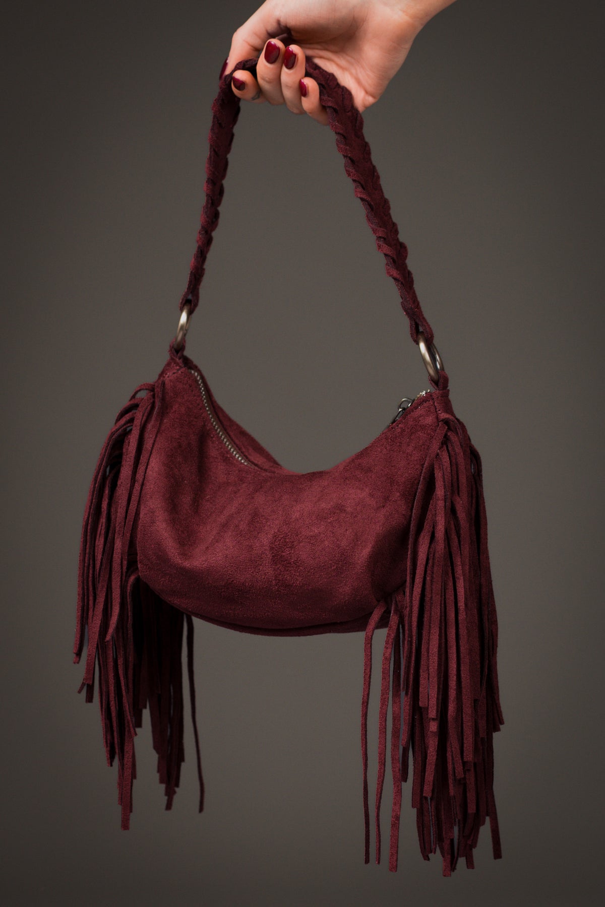 Lainey Burgundy Fringe Bag