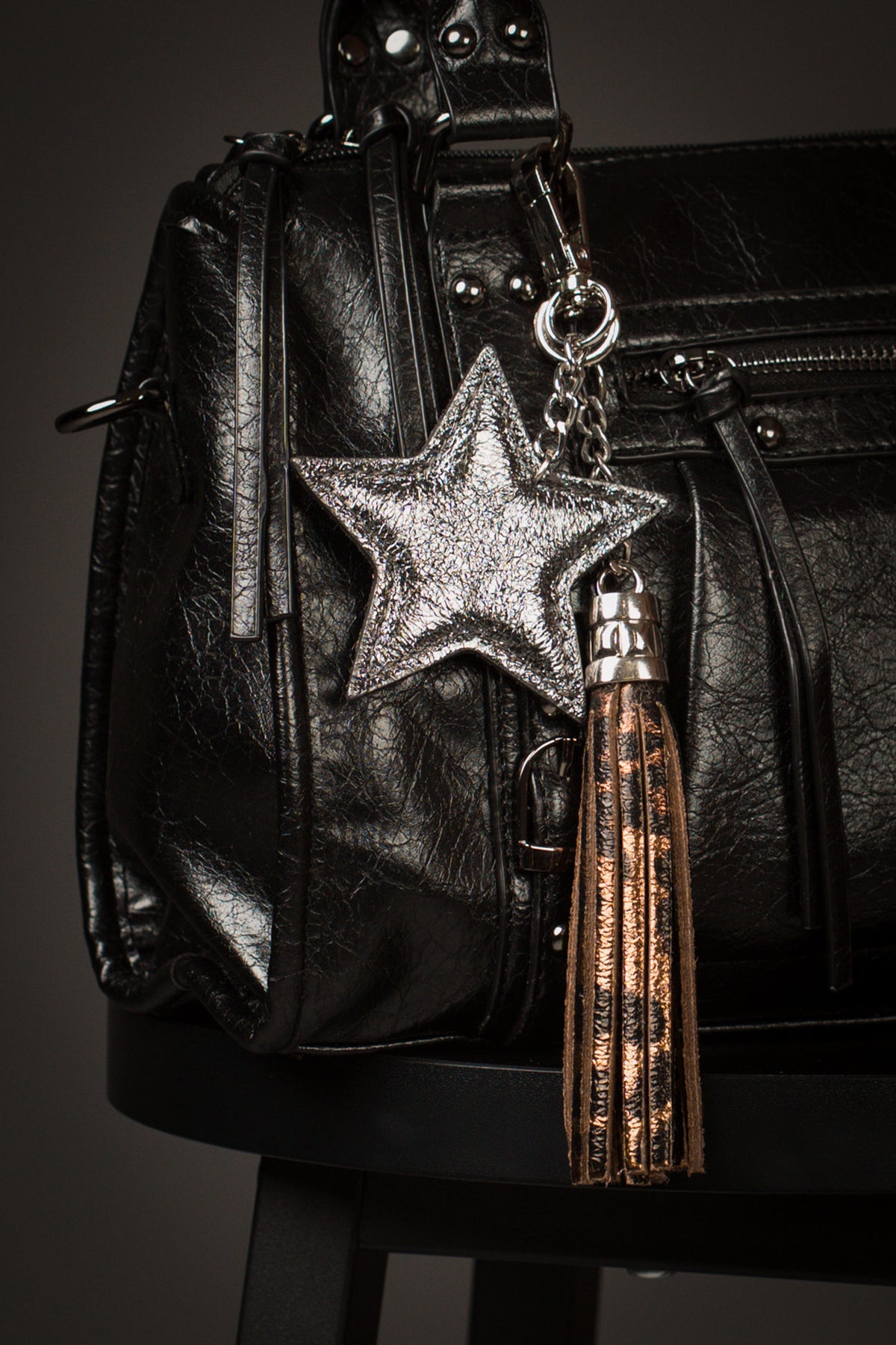 Gunmetal Genuine Leather Star Bag Charm