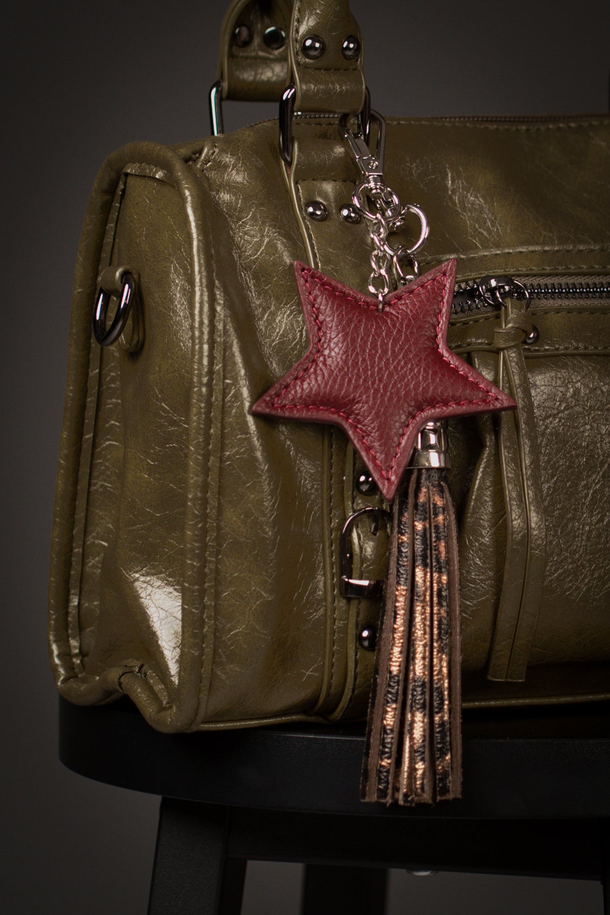 Burgundy Genuine Leather Star Bag Charm