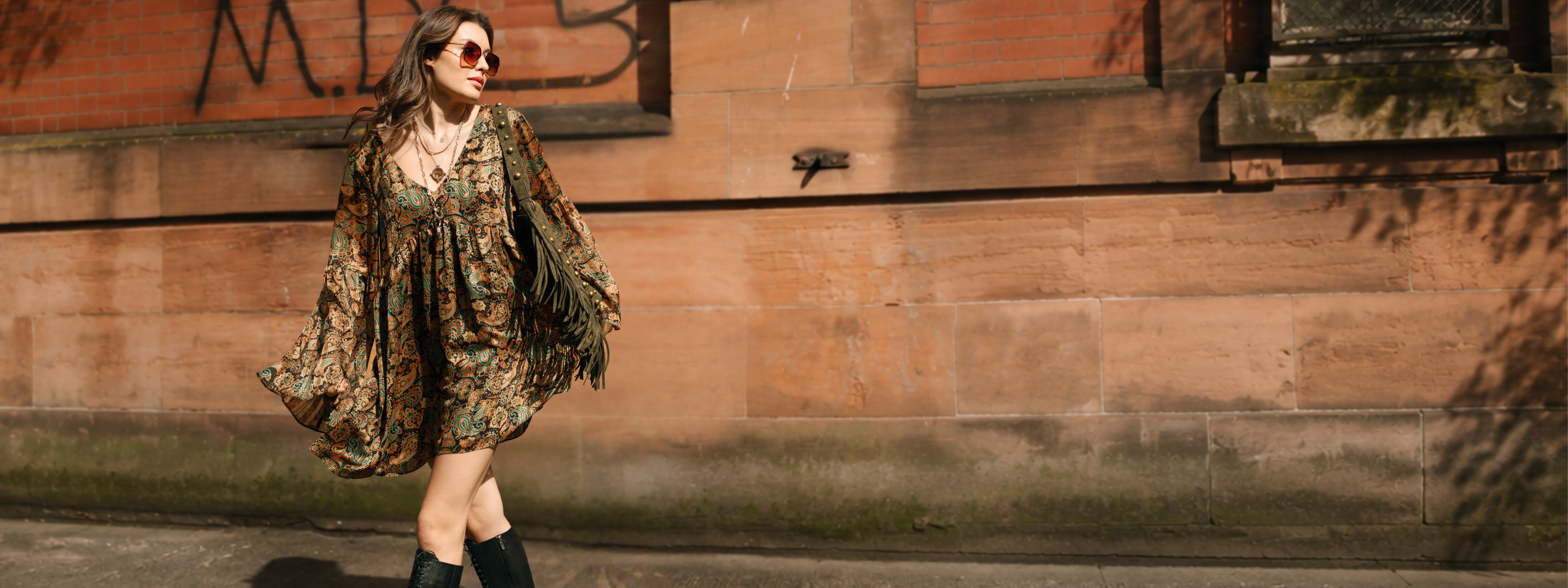 Little Lies Ringo Paisley Smock Dress desktop campaign banner Glasgow street style