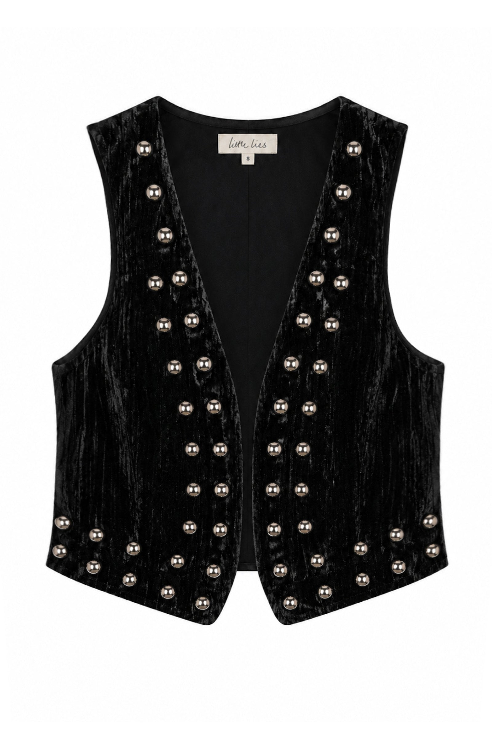 Ghost image of Little Lies Lennon studded velvet waistcoat showing cropped silhouette and stud detail