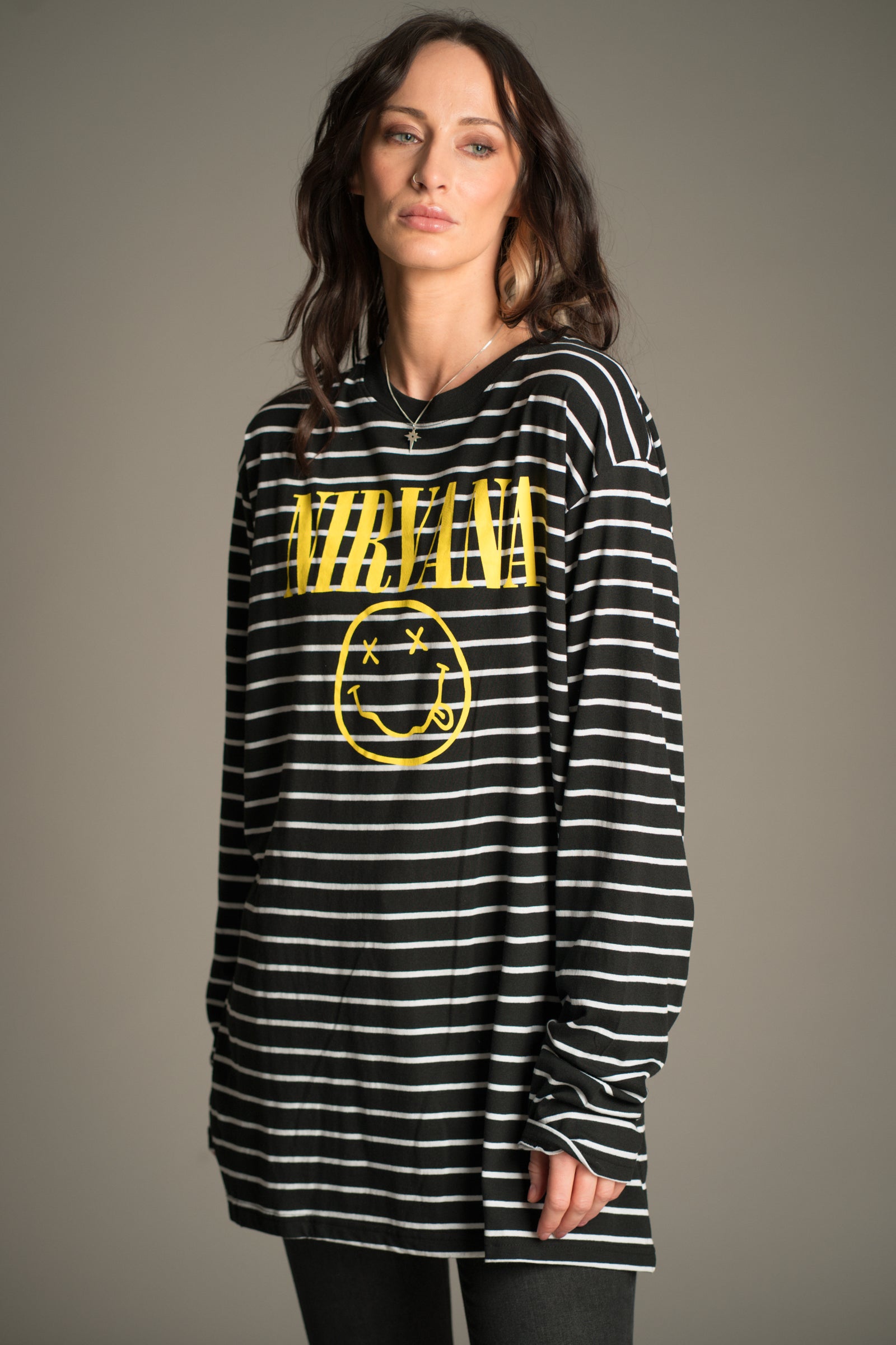 Full length Nirvana striped long sleeve T-shirt outfit