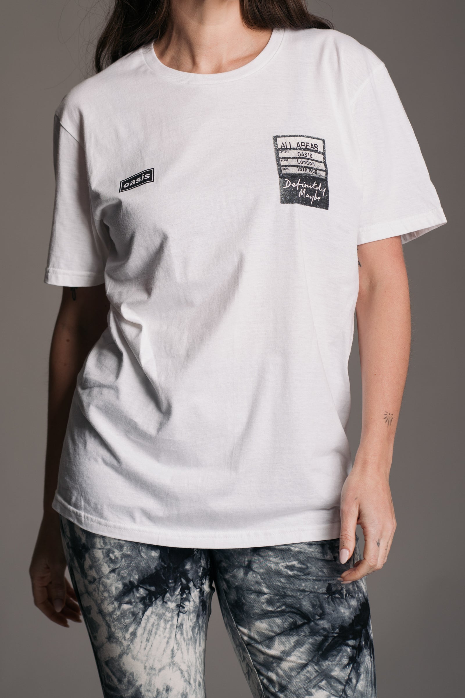 Oasis Setlist Band Tee featuring vintage-inspired tour setlist artwork, licensed graphics and a relaxed oversized fit