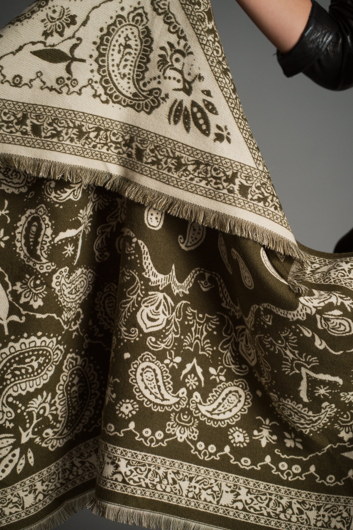 Olive Knitted Paisley Bandana Scarf