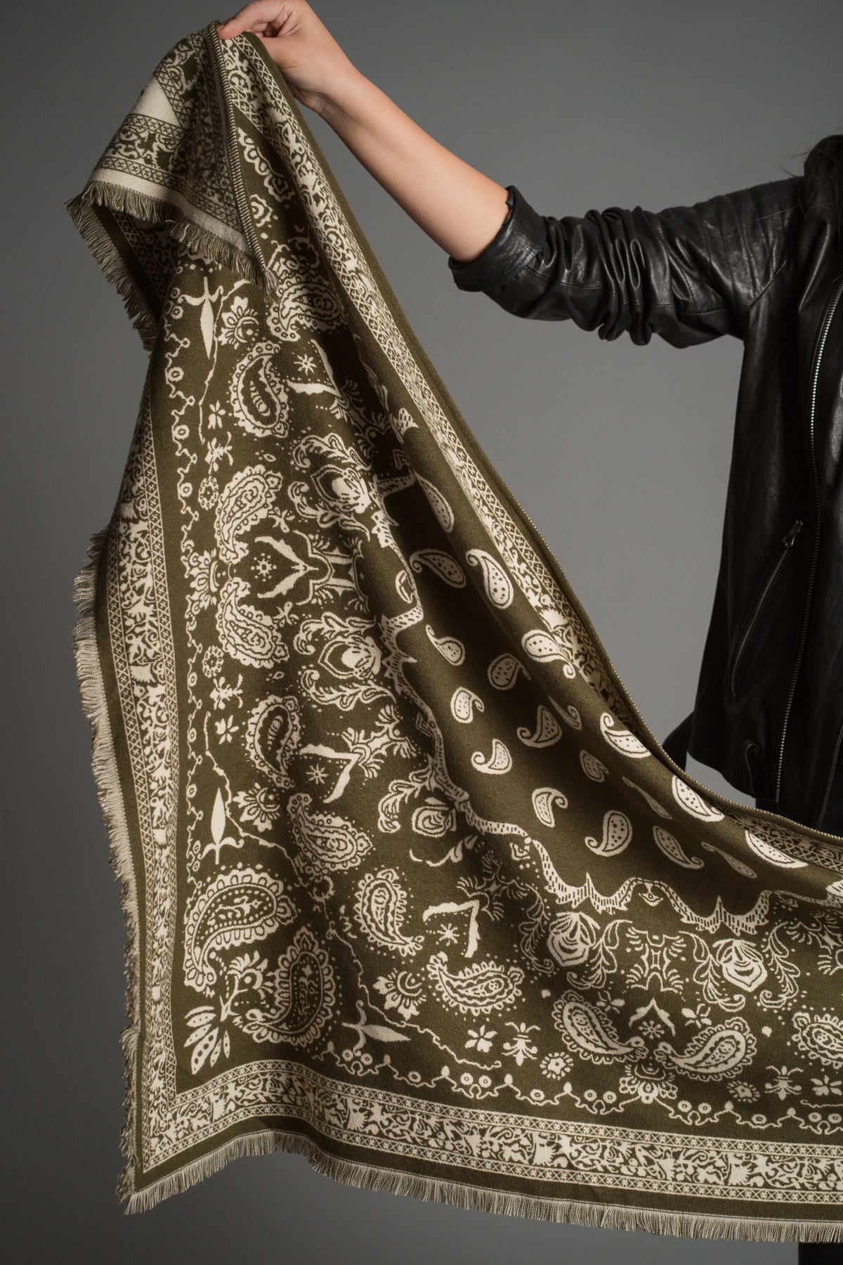 Olive Knitted Paisley Bandana Scarf