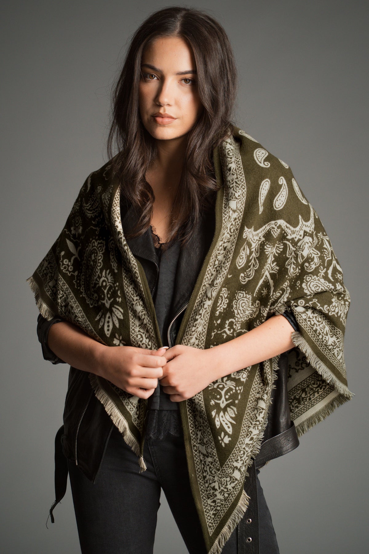 Olive Knitted Paisley Bandana Scarf