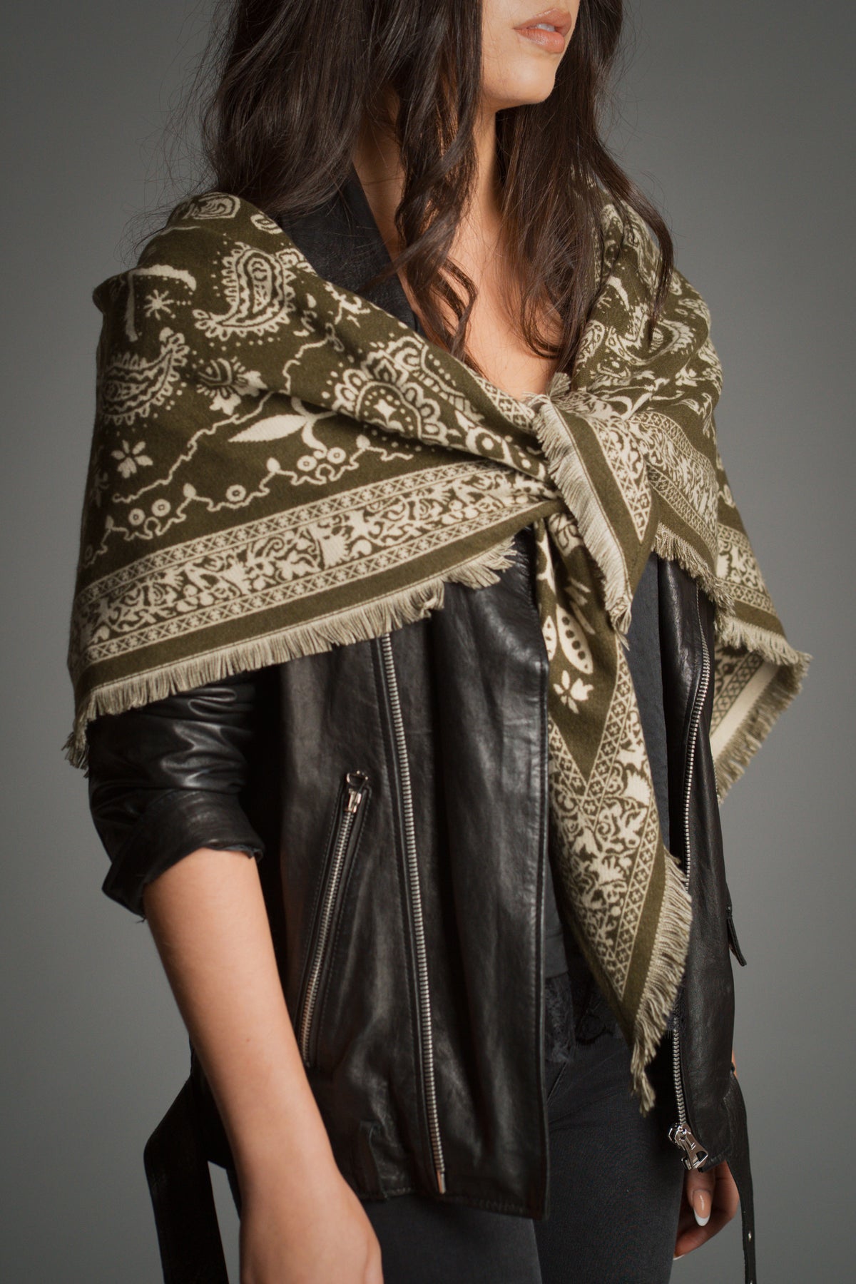 Olive Knitted Paisley Bandana Scarf