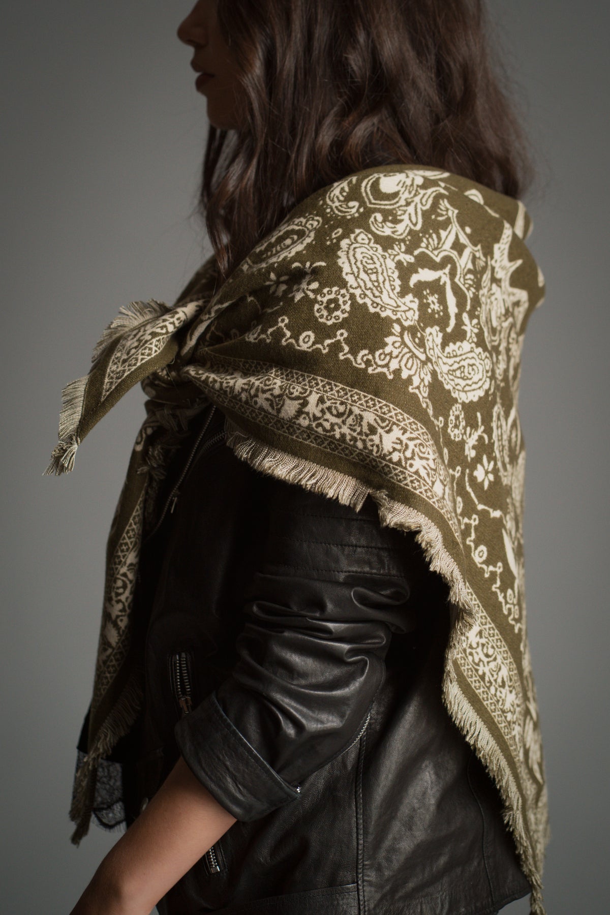 Olive Knitted Paisley Bandana Scarf