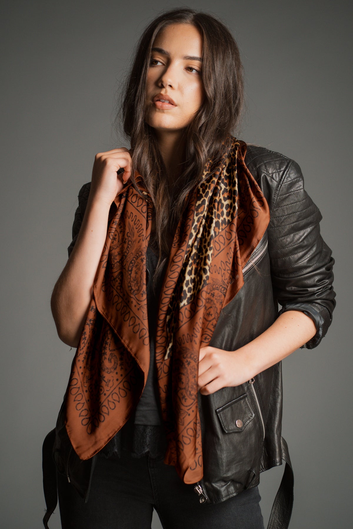 Rust Paisley Leopard Satin Scarf
