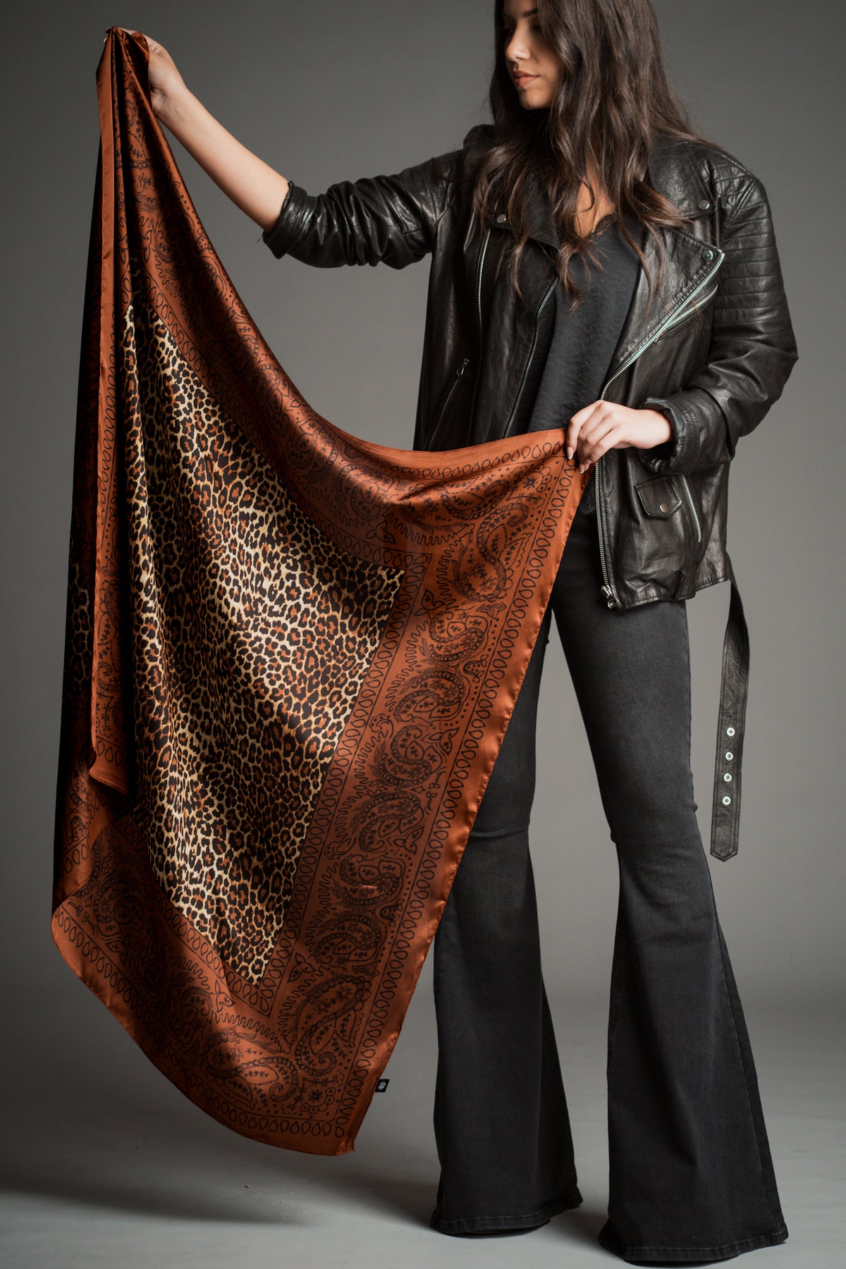 Rust Paisley Leopard Satin Scarf