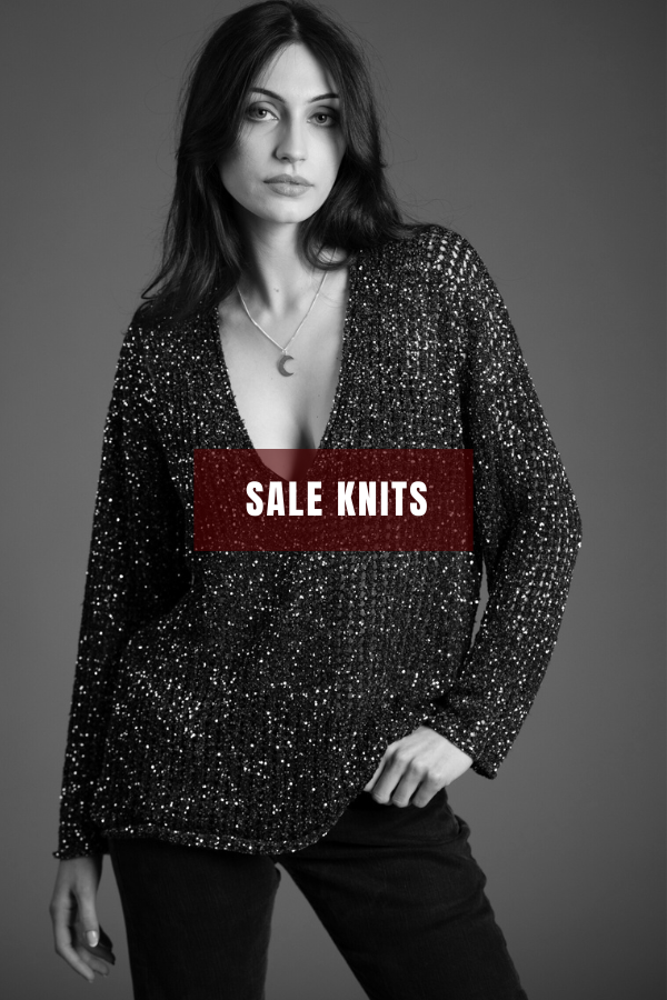 Little Lies Dazed & Confused Sequin Knit sweater with deep V-neck featured in sale knits promotion