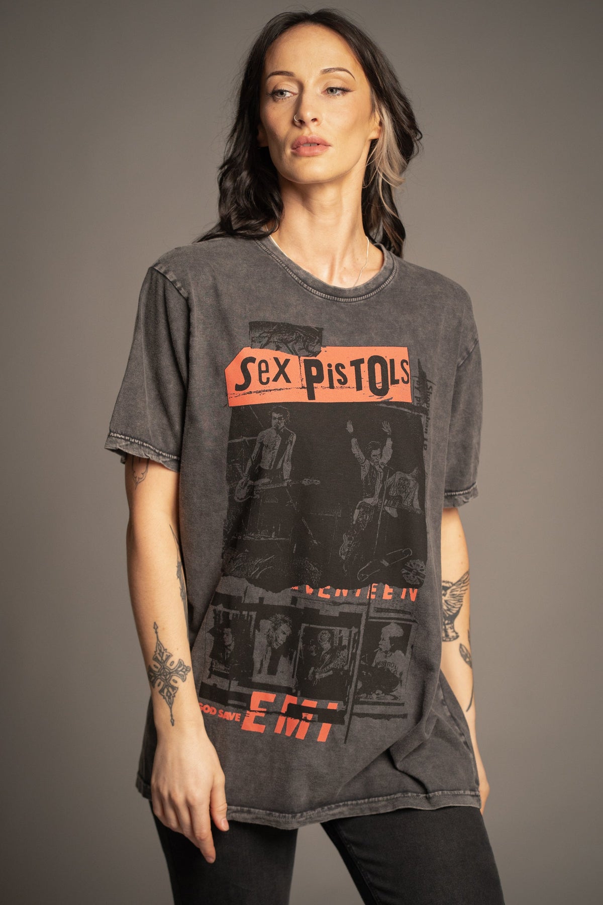 Victoria styling the Sex Pistols vintage wash graphic band T-shirt