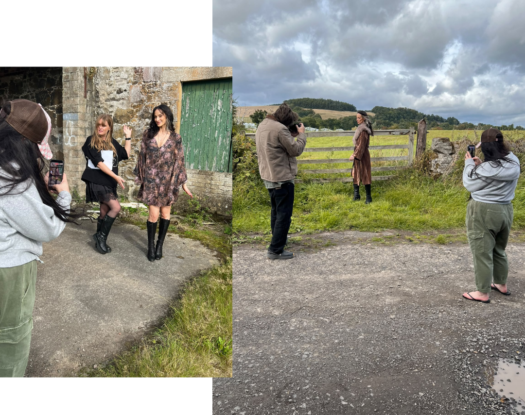 Behind the scenes of the Little Lies Spellbound collection campaign, featuring models, photographers and outdoor fashion photography in the Scottish countryside.