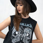 Model wearing Metallica Heartbreaker Vest, a black metallica band tee vest