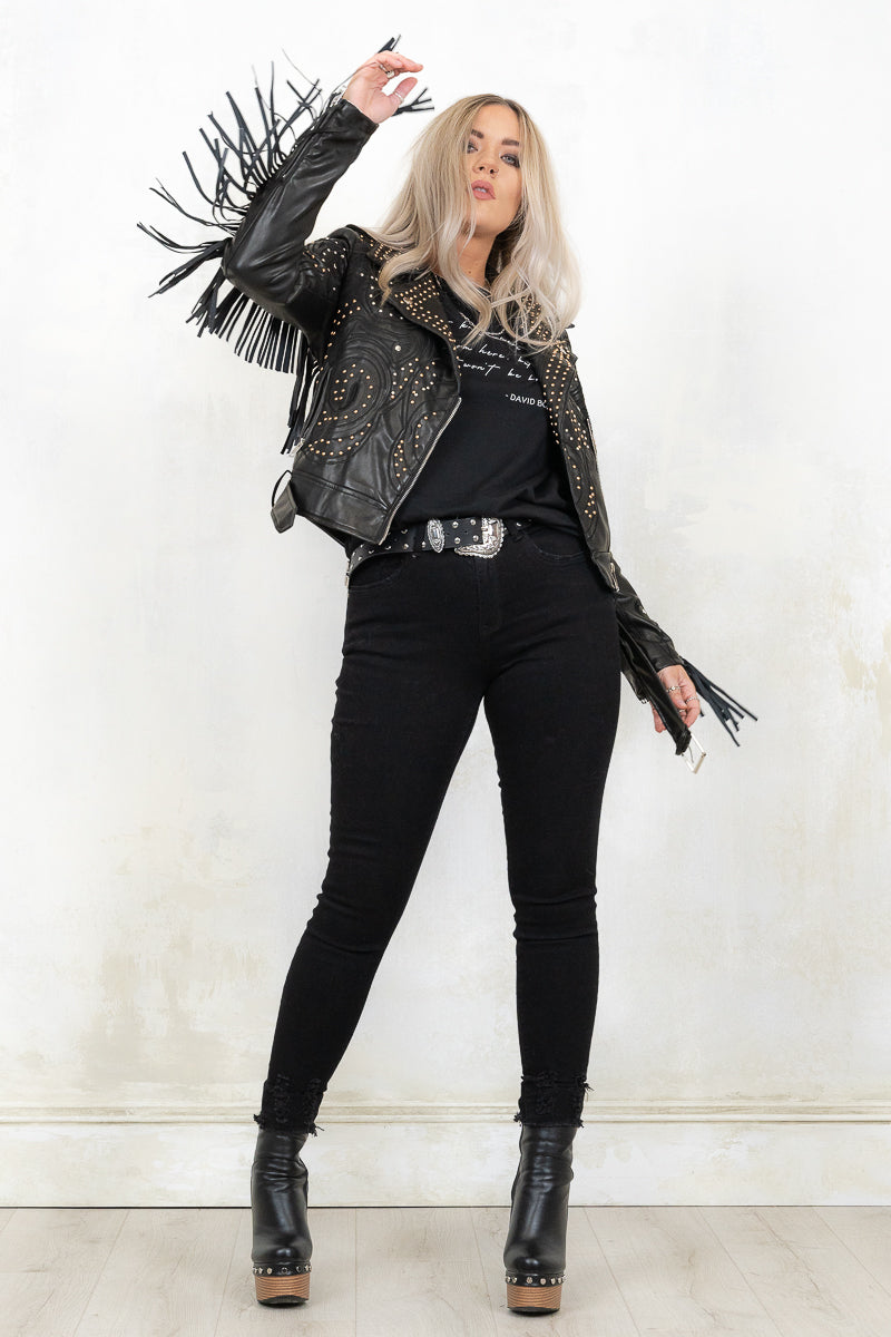 Women's Sophie Studded Leather Jacket | Boohoo UK