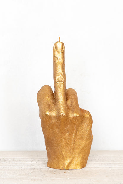 Give 'em Hell Hand Candle - anatomical hand candles in middle finger gesture in gold