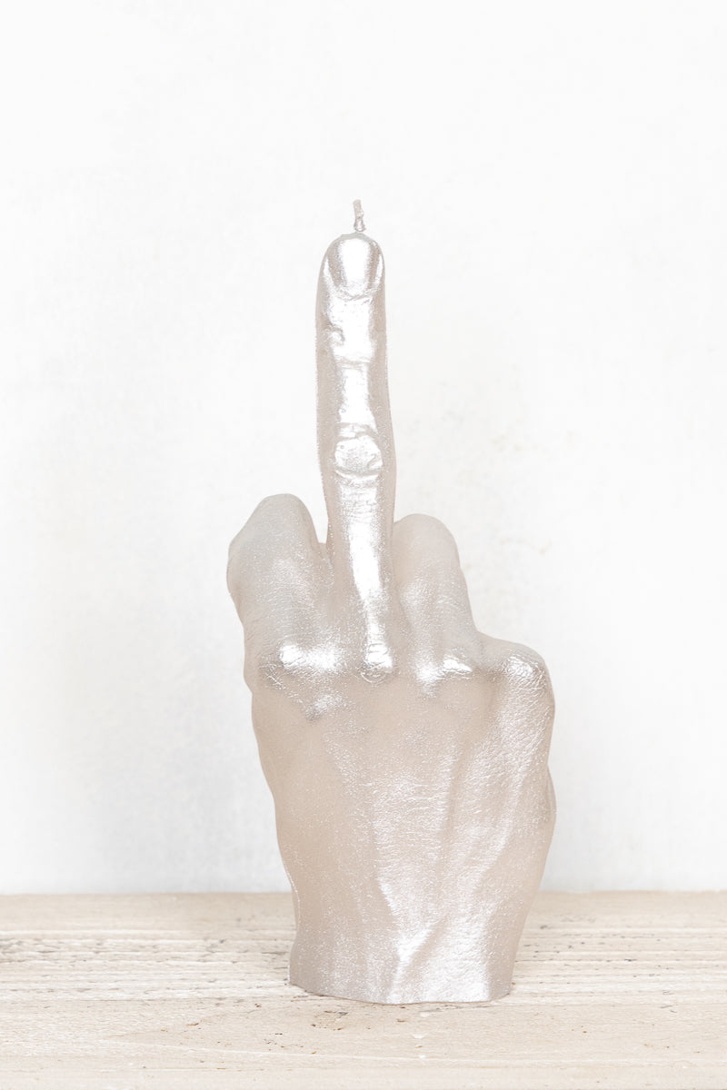 Give 'em Hell Hand Candle - anatomical hand candles in middle finger gesture in silver