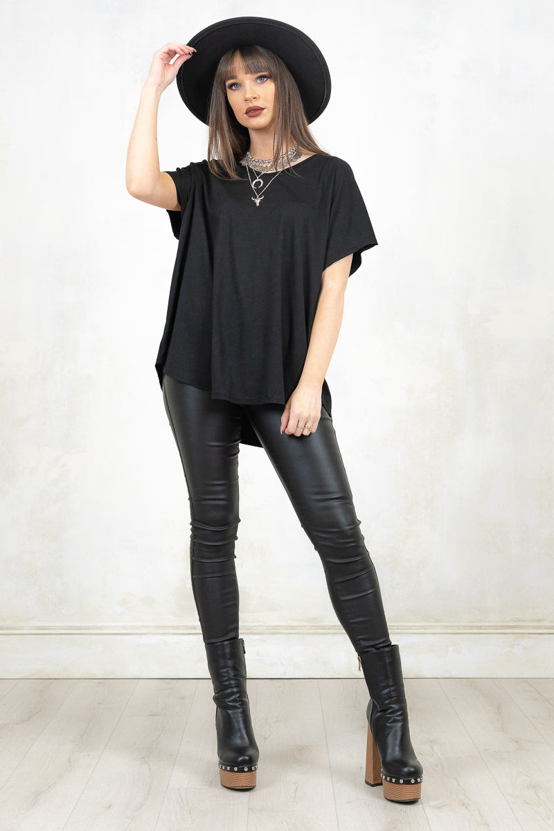 Model Wearing Gimme Danger Black Slouch Tee - Black slouchy fit tee with batwing sleeve