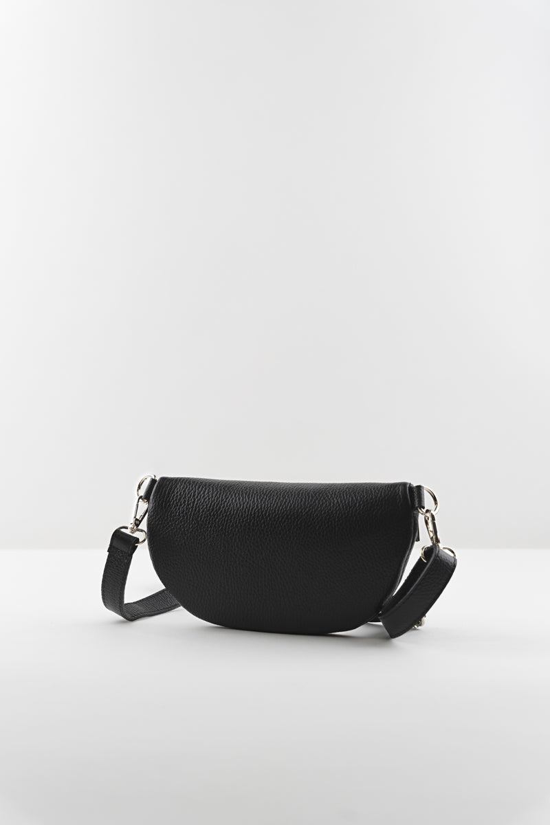 Lennox Black Crossbody Bag - Black genuine leather crossbody bag with an adjustable strap and zip closure