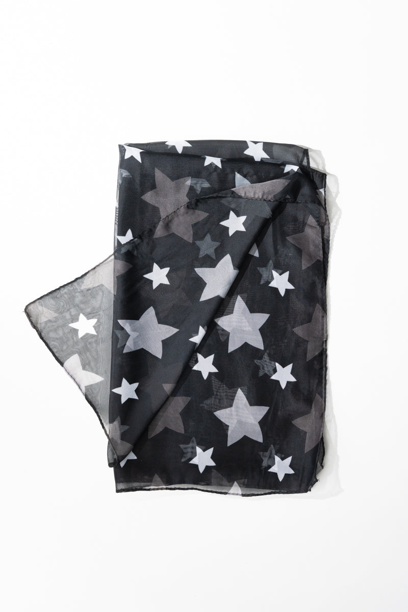 Black Sheer Star Scarf - Monochrome star print sheer scarf