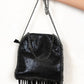 Sienna Black Fringed Bag - Black, 100% PU, fringed bag with gunmetal hardware, chain detailing and Zip closure with short and long strap