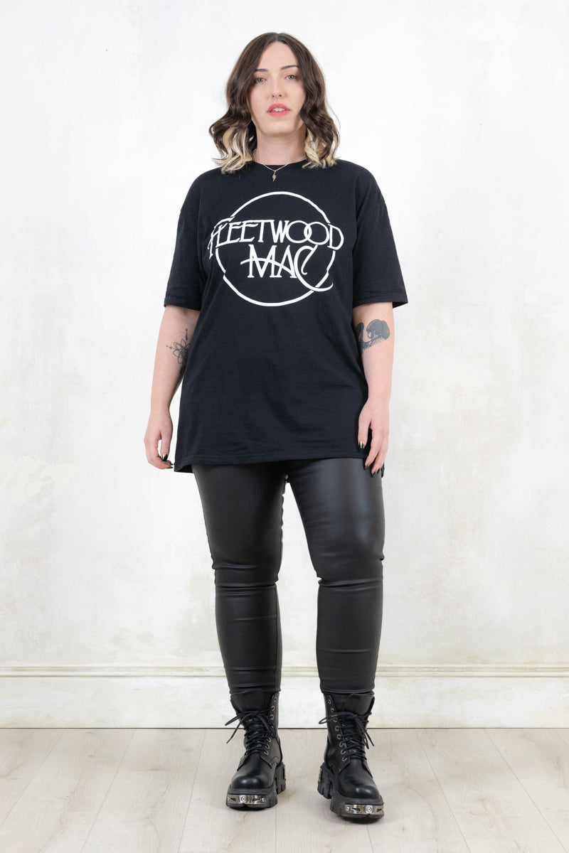 Model wearing Black Fleetwood Mac Classic Logo T-shirt - Black Fleetwood Mac Band Tee with white band logo