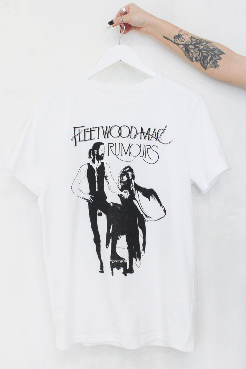 Fleetwood Mac White Rumours Tee - white colour fleetwood mac rumours album cover band tee