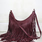 Rhiannon Oxblood Fringed Bag - Oxblood PU Leather Fringed Bag  with zip closure and three inside pockets