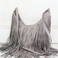 Rhiannon Grey Fringed Bag - grey fringed PU leather bag with zip closure and three inside pockets