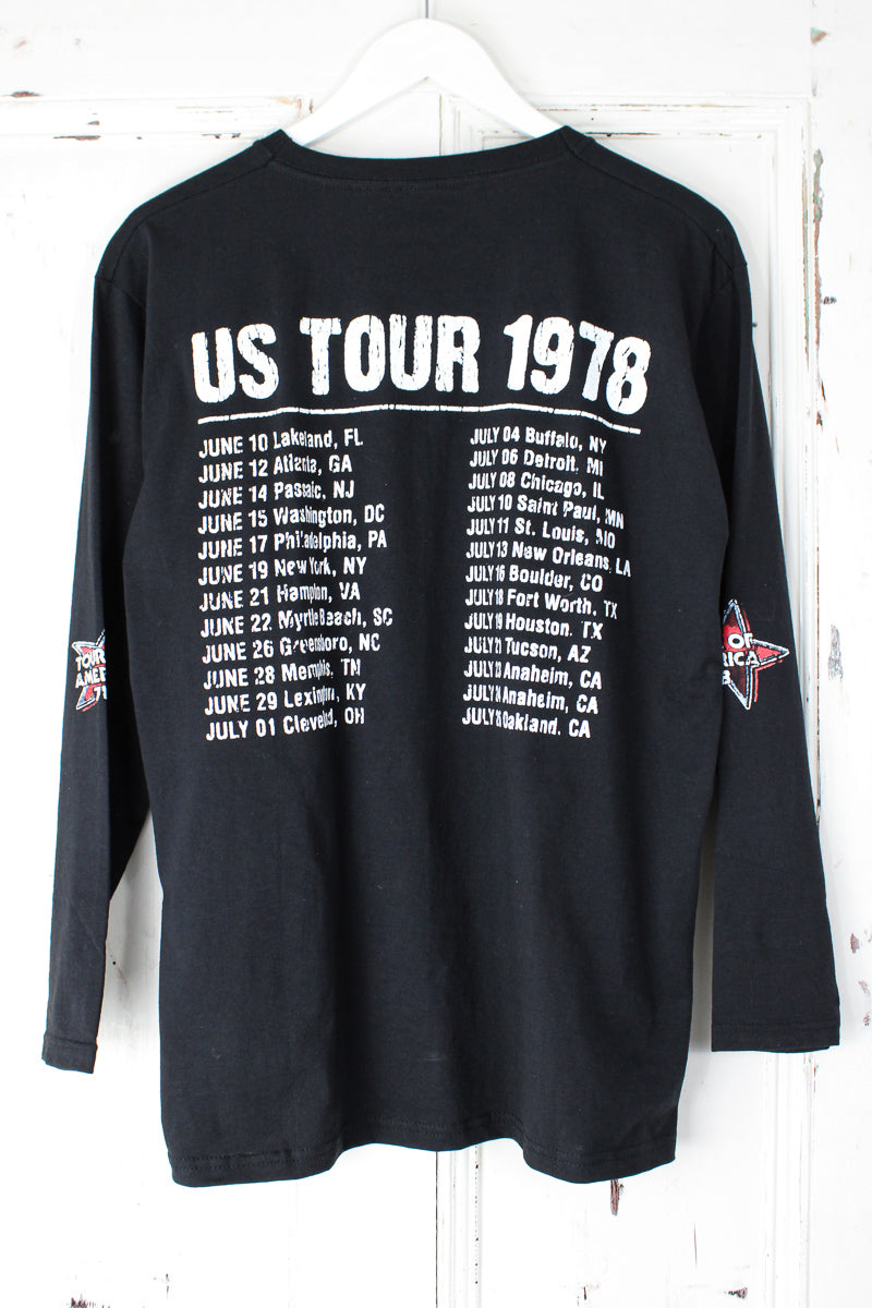 The Rolling Stones '78 Long Sleeve Tee - Black Long Sleeve Rolling Stones Tee with American Flag Print Tongue Design on front and Tour Dates on back